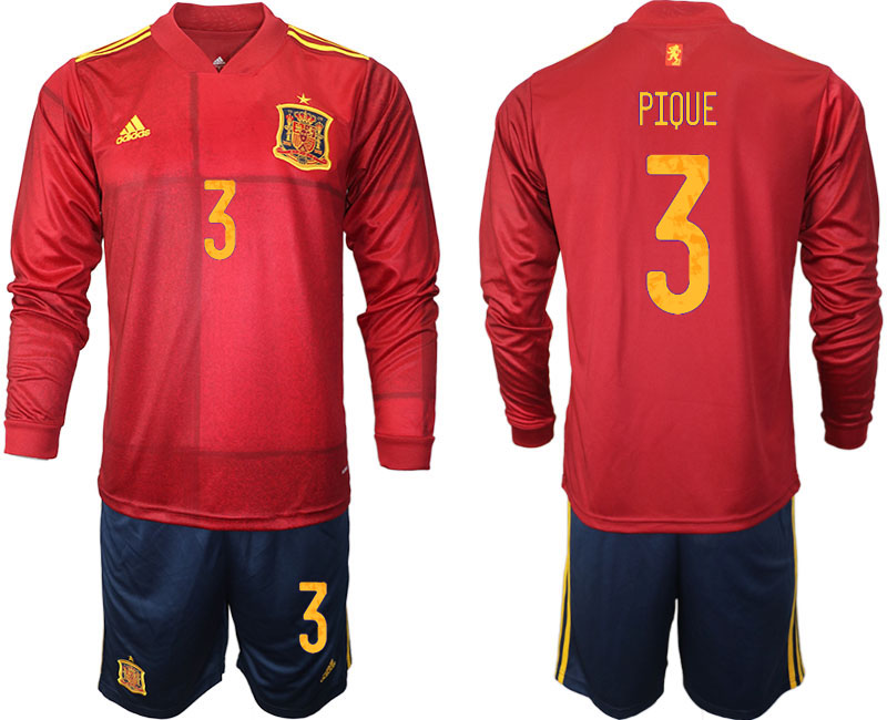Men 2021 European Cup Spain home Long sleeve #3 soccer jerseys->spain jersey->Soccer Country Jersey
